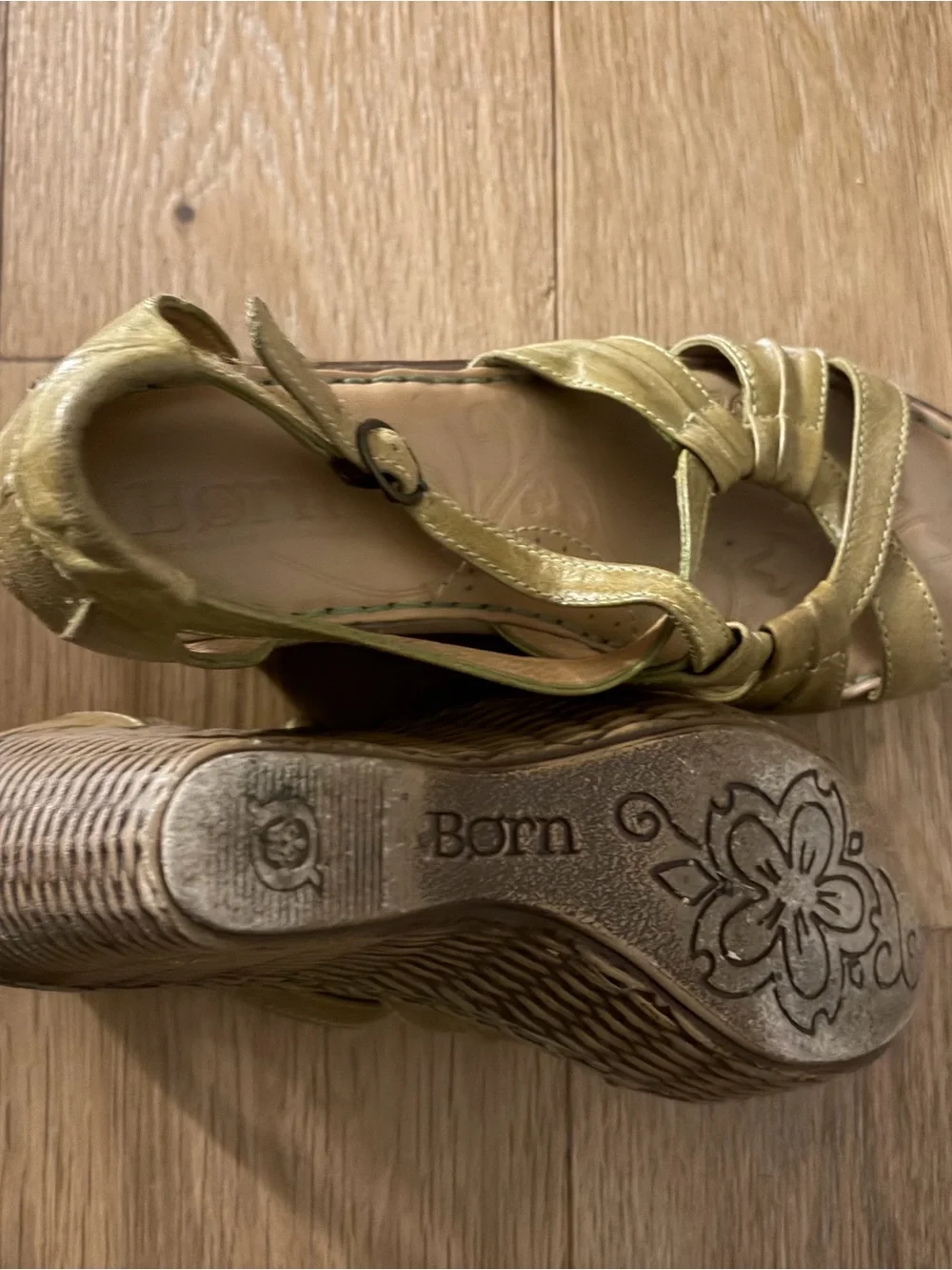 Born Olive Green Strappy Wedge Sandals